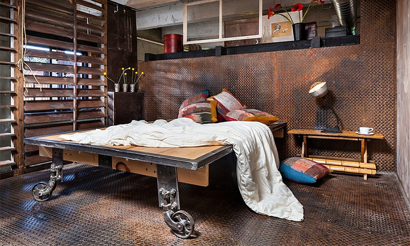 Спальня с гардеробной в стиле лофт