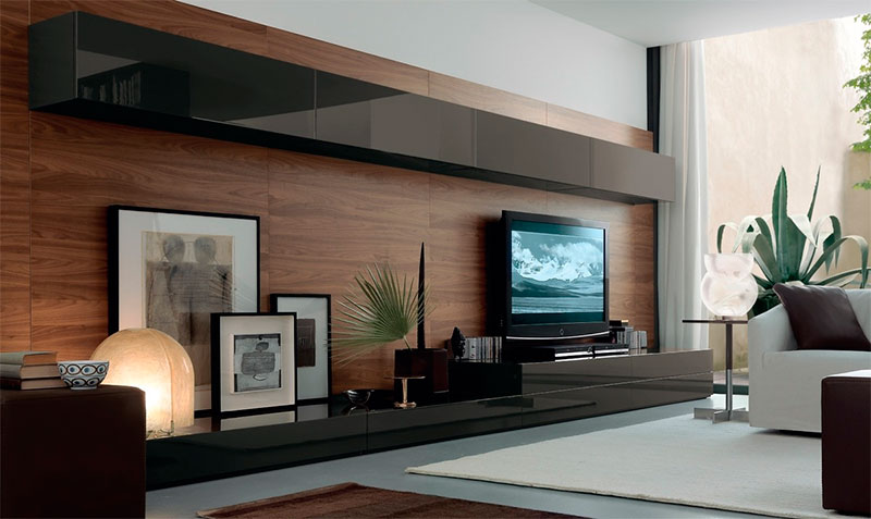 Зона под телевизор в современном стиле в интерьере (36 фото)