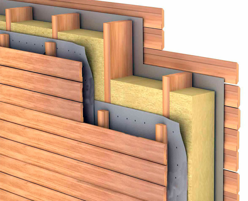 Утепление стен деревянного дома каменной ватой с обустройством вентилируемого фасада